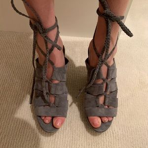 Cynthia Vincent suede wedge lace up sandals